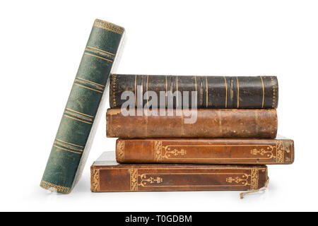 Group of old books isolated on white, clipping path included Stock Photo