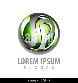 Initial letter P in 3D green sphere concept design. Symbol graphic template element Stock Vector