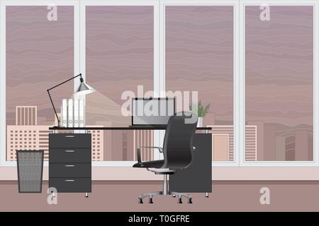 Empty modern office interior. Vector image. Office workspace concept Stock Vector