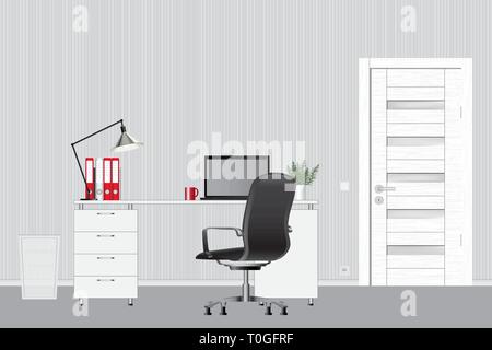 Empty modern office interior. Vector image. Office workspace concept Stock Vector