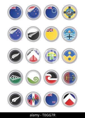 Set of vector icons. Flags of New Zealand. 3D illustration. Stock Vector