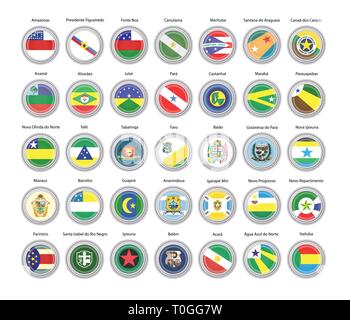 Set of vector icons. Flags of Amazonas and Para states, Brazil. 3D illustration. Stock Vector