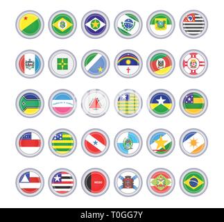 Set of vector icons. Flags of the Brazilian states. 3D illustration. Stock Vector