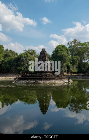 The lovely Khmer water-themed temple, Neak Pean, at Angkor in Siem Reap, Cambodia. Stock Photo