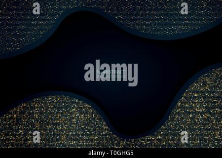 Abstract dark blue paper cut with gold glitter pattern background. You can use for abstraction present, artwork, ad, poster, cover design. Stock Vector