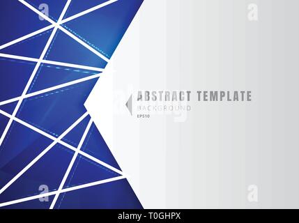 Template abstract white geometric shape polygons with lines composition on blue neon lighting background. Vector illustration Stock Vector