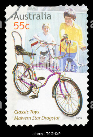 AUSTRALIA - CIRCA 2009: A stamp printed in Australia dedicated to classic toys, shows Malvern Star Dragstar, circa 2009. Stock Photo