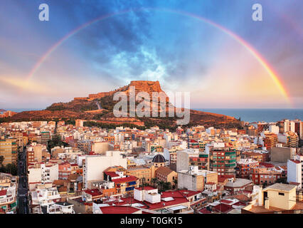 Alicante in Spain at sunset with rainbow Stock Photo