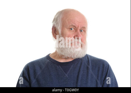 displeased old man, isolated on withe Stock Photo