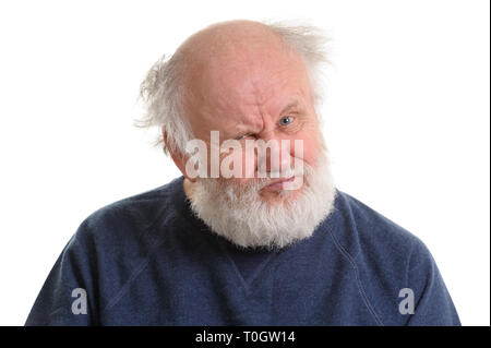 dissatisfied displeased old man isolated portrait Stock Photo