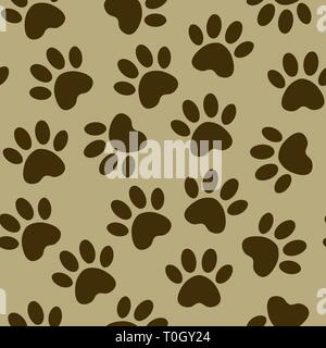 backdrop with silhouettes of cat or dog footprint. Vector illustration animal paw track pattern. Paw print seamless. Stock Vector