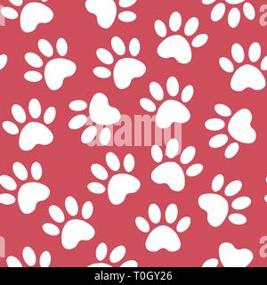 backdrop with silhouettes of cat or dog footprint. Vector illustration animal paw track pattern. Paw print seamless. Stock Vector