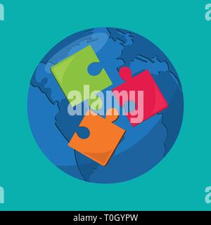puzzle with globe for autism day concept vector illustration Stock Vector
