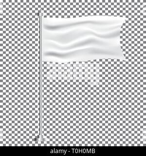 White Textile Waving Empty Flag on Transparent Background. Vector Illustration. Stock Vector