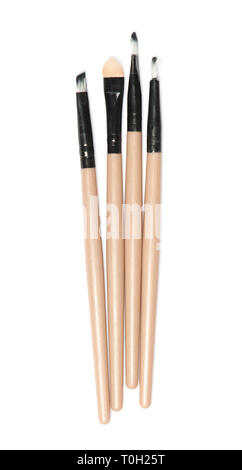 Set of thin makeup brushes isolated on white Stock Photo