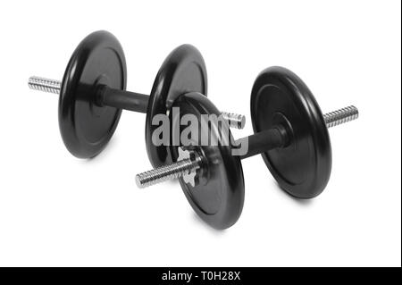 Two adjustable dumbbells isolated on white Stock Photo