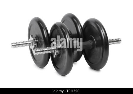 Two adjustable dumbbells isolated on white Stock Photo