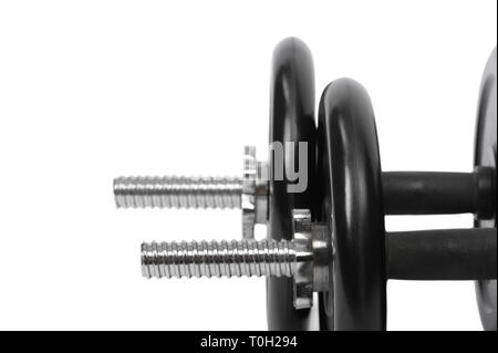 Two adjustable dumbbells isolated on white Stock Photo