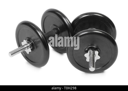 Two adjustable dumbbells isolated on white Stock Photo