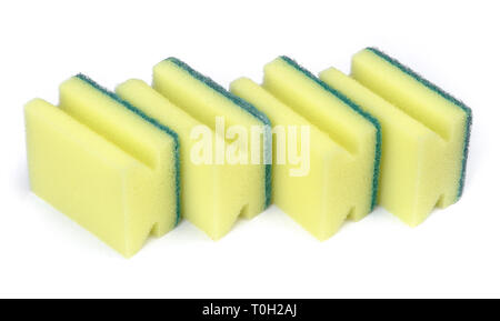 Group of new dishwashing sponges isolated on white Stock Photo