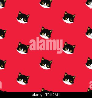 Seamless Pattern of Black Heads of Cats. Stock Vector