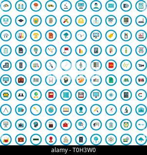 100 information icons set, flat style Stock Vector