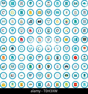 100 information book icons set, flat style Stock Vector