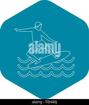 Man with surfboard icon, simple style Stock Vector