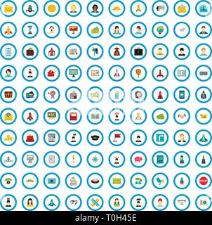 100 initiation icons set, flat style Stock Vector