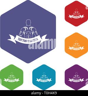 Tattoo master icons vector hexahedron Stock Vector