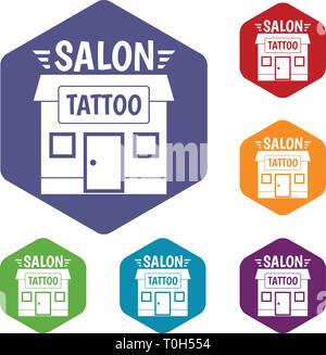 House tattoo salon icons vector hexahedron Stock Vector