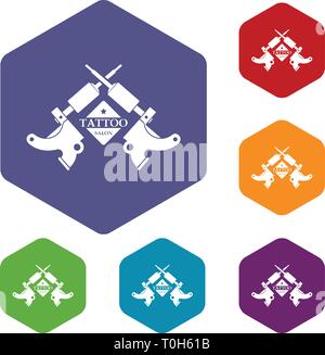 Tattoo machine icons vector hexahedron Stock Vector
