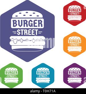 Big street burger icons vector hexahedron Stock Vector