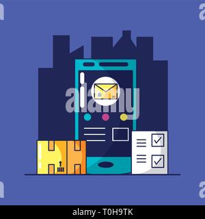 delivery service with smartphone and icons vector illustration design Stock Vector
