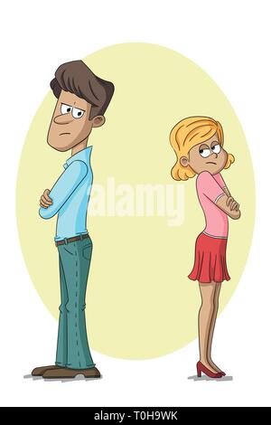 Angry young couple. Man and woman are locking angry. Stock Vector