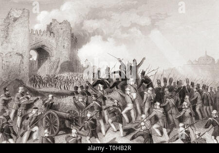 Assault of Delhi, Capture of the Cashmere Gate, India, 1857 Indian Mutiny India Sepoy Mutiny Great Rebellion Bengal Mutiny Blue Mutiny National Uprising First War of Independence Stock Photo