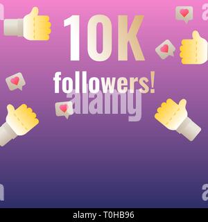 10K followers thank you post banner. Template for social media networks vector illustration. Stock Vector