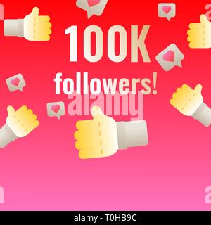 100K followers thank you post banner. Template for social media networks vector illustration. Stock Vector