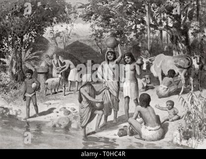 Indo Aryan settlement in ancient India old vintage engraving Stock Photo