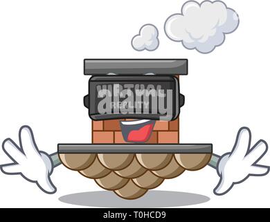 Virtual reality miniature cartoon brick chimney above table Stock Vector