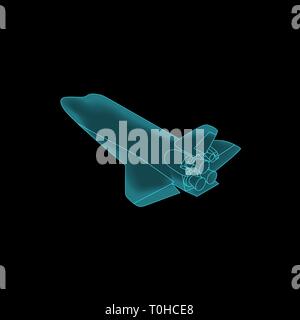Vector Isometric Holography Space Shuttle. Vector Isometric Space Shuttle Icon Isolated on Black Background. Stock Vector