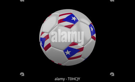 Soccer ball with flag Puerto Rico colors rotates on black background, 3d rendering Stock Photo