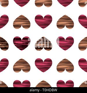 Seamless pattern background with pink and beige hearts. Valentines day. Vector illustration Stock Vector