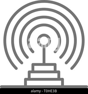 Radio antenna, radar detection system, receiver, transmitter line icon. Stock Vector