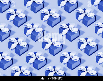 Pattern made of blue gift boxes. Stock Photo