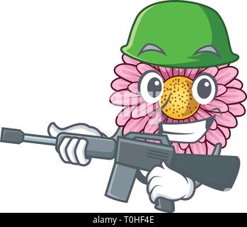 Army gerbera flower pot above character table Stock Vector