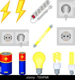 12 colorful cartoon electric elements set Stock Vector