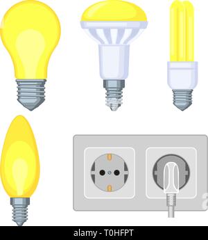 5 colorful cartoon electric elements set. Stock Vector