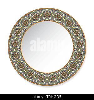 Colorful decorative plate with pattern on white background. Vector illustration. Stock Vector