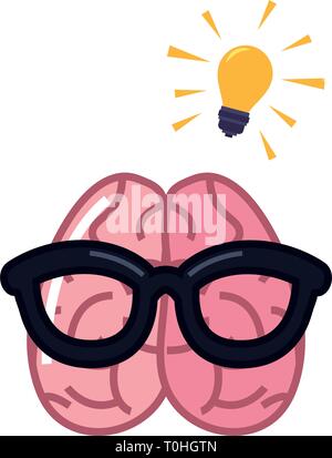 human brain using eyeglasses creativity cartoon vector illustration Stock Vector